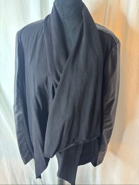 Blank NYC Black Draped Jacket with Leather Sleeves